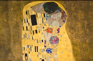 Detail of Klimt The Kiss at the Belvedere Palace Museum in Vienna